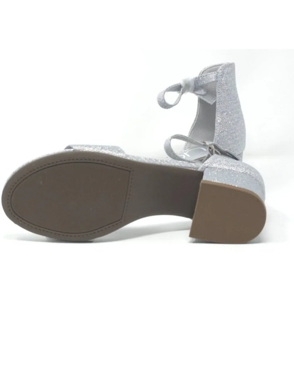 Sugar Noelle Silver Glitter Ankle Strap Block Heel Sandals Size 6M